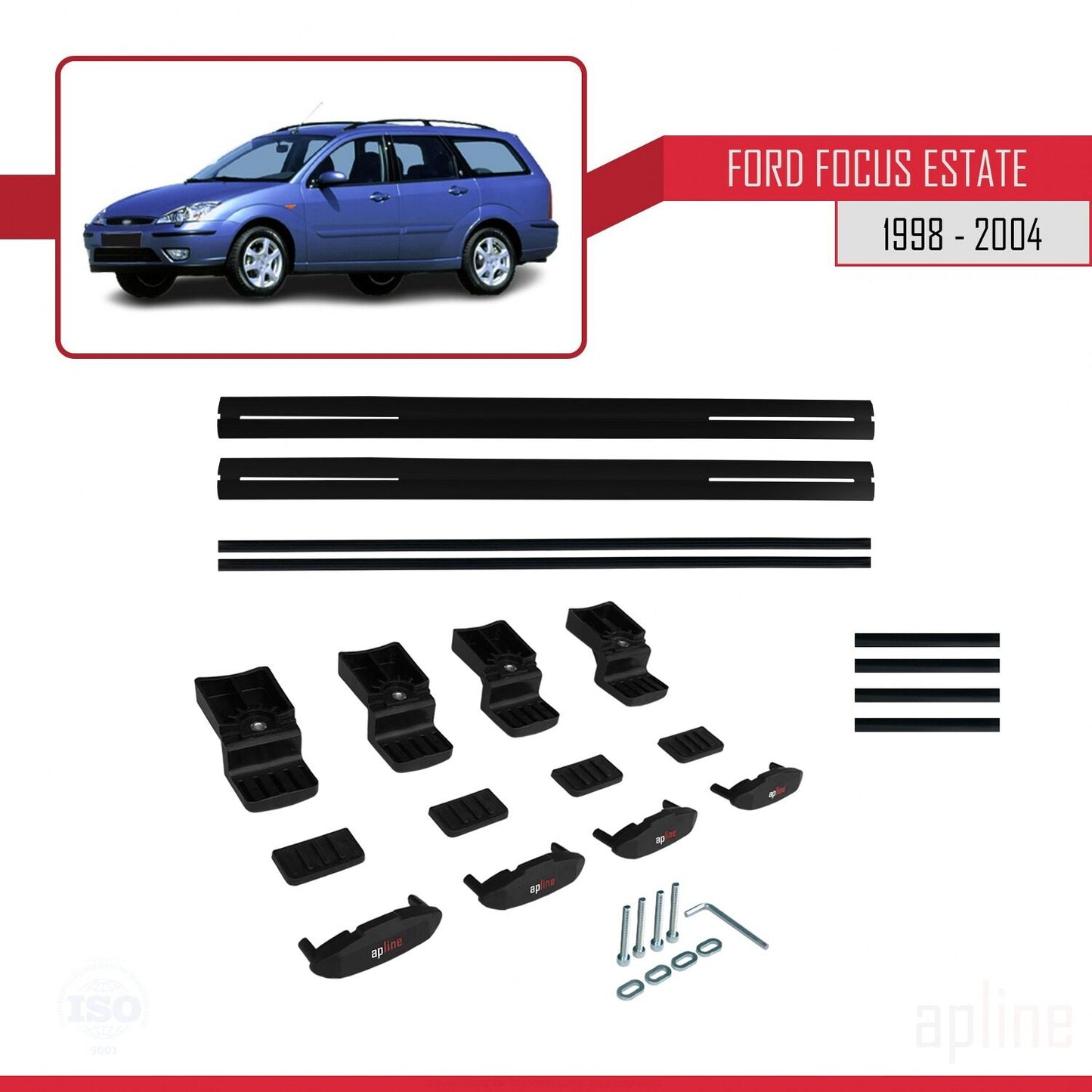Compatibile con Ford Focus (C170) Station Wagon 1998-2004 modello BASIC Barre portatutto per auto Portapacchi in alluminio nero 2 barre