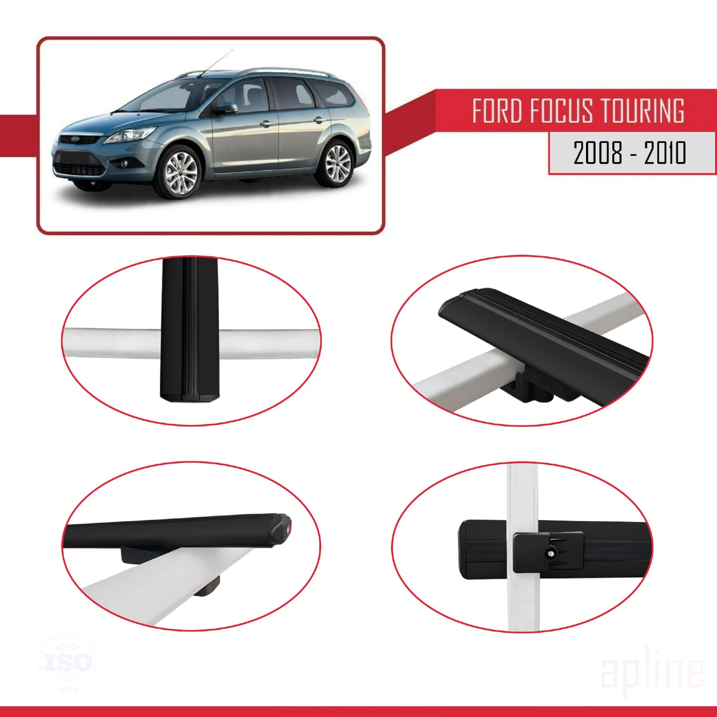 Compatibile con Ford Focus 2 (C307) Turnier 2008-2010 modello BASIC Barre portatutto per auto Portapacchi in alluminio nero 2 barre