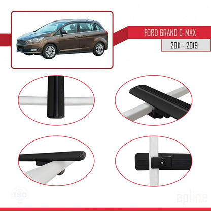 Compatibile con Ford Grand C-Max (C344) 2011-2019 modello BASIC Barre portatutto per auto Portapacchi in alluminio nero 3 barre