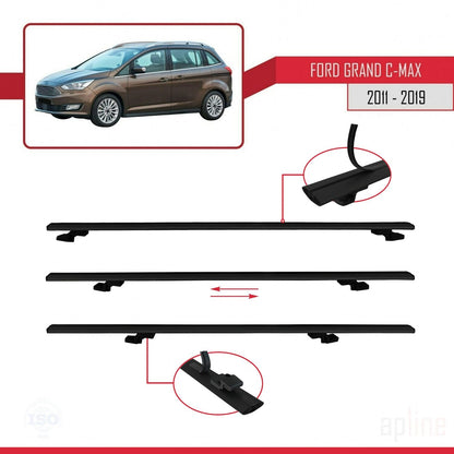 Compatibile con Ford Grand C-Max (C344) 2011-2019 modello BASIC Barre portatutto per auto Portapacchi in alluminio nero 2 barre