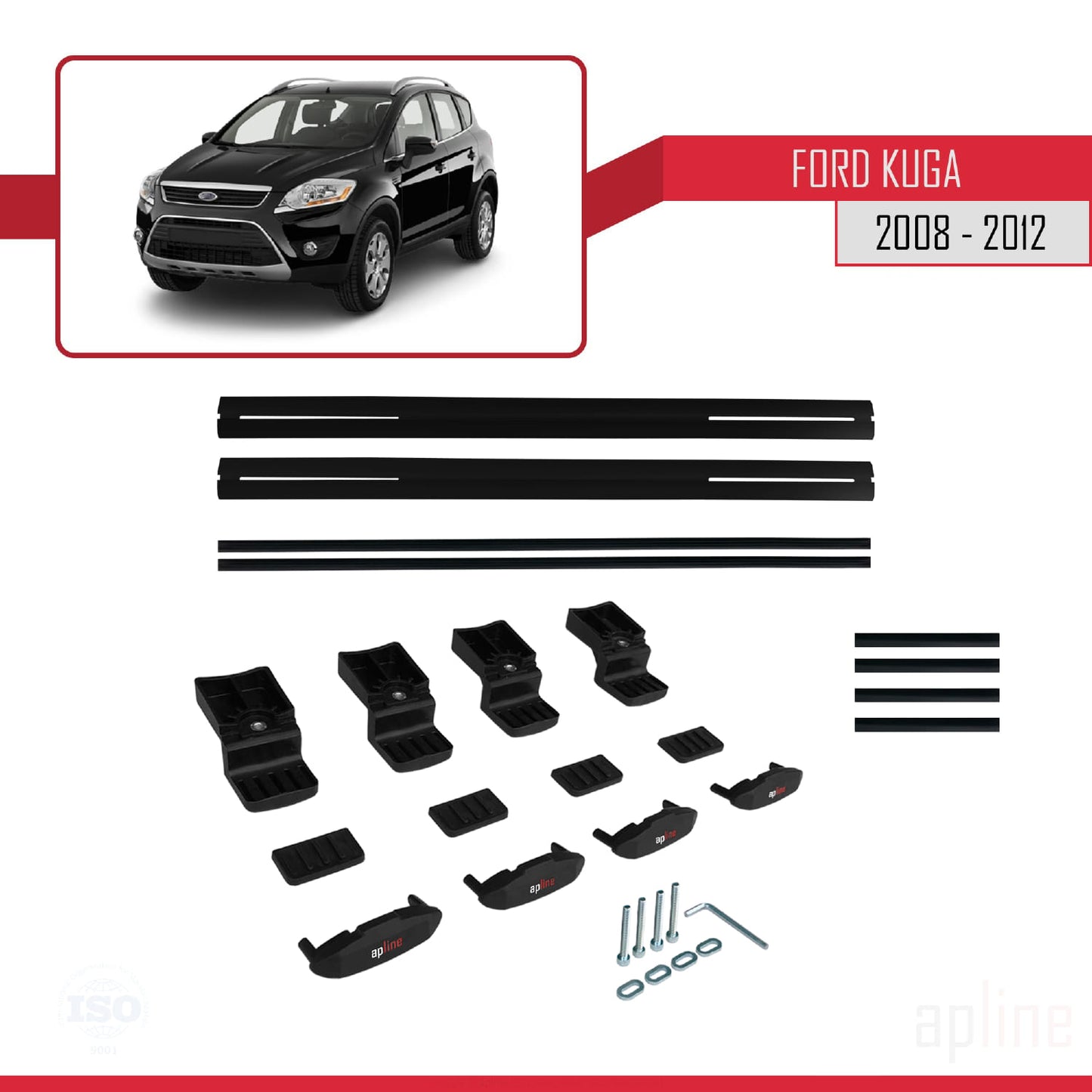 Compatibile con Ford Kuga (C394) 2008-2012 modello BASIC Barre portatutto per auto Portapacchi in alluminio nero 2 barre