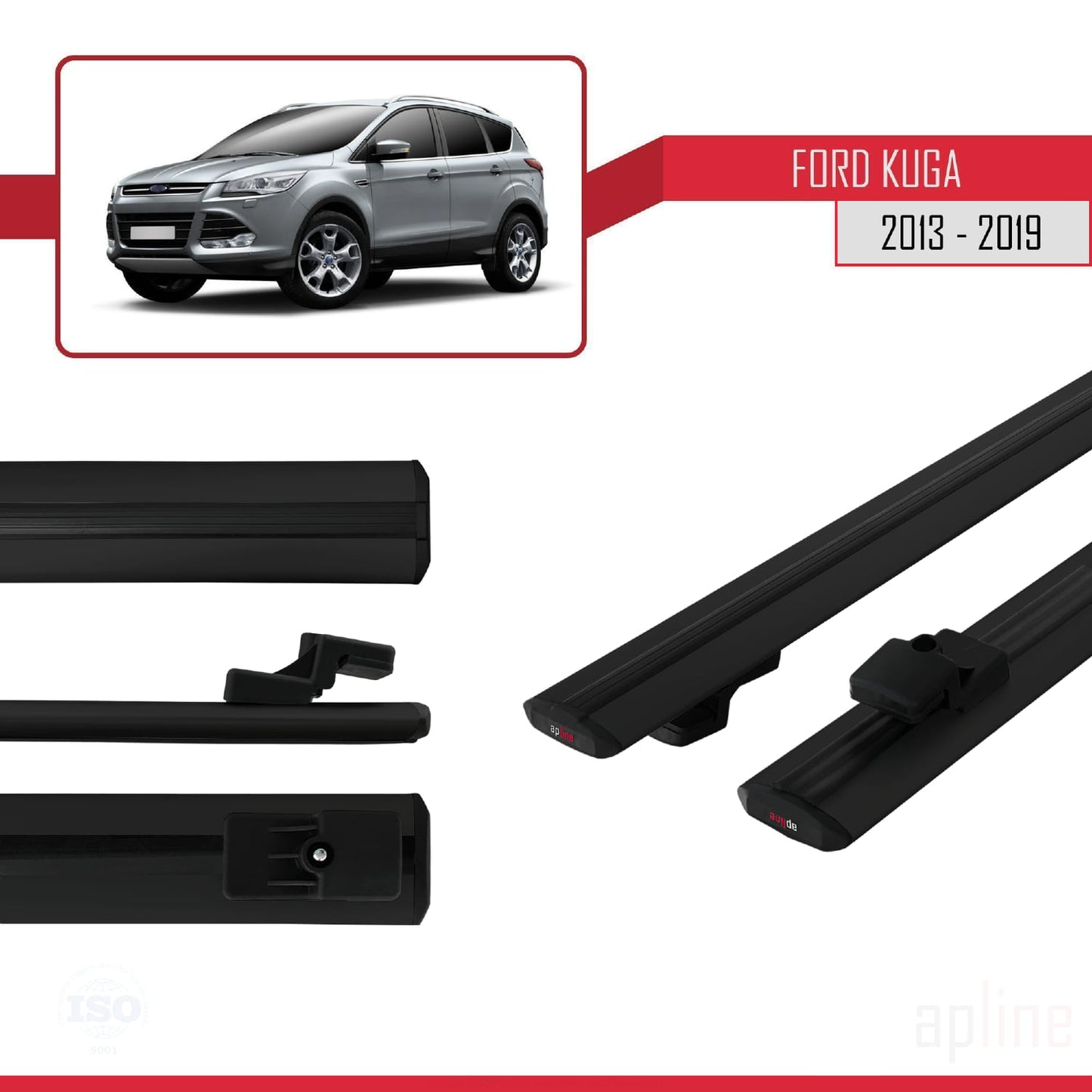 Compatibile con Ford Kuga 2 (C520) 2013-2019 modello BASIC Barre portatutto per auto Portapacchi in alluminio nero 2 barre