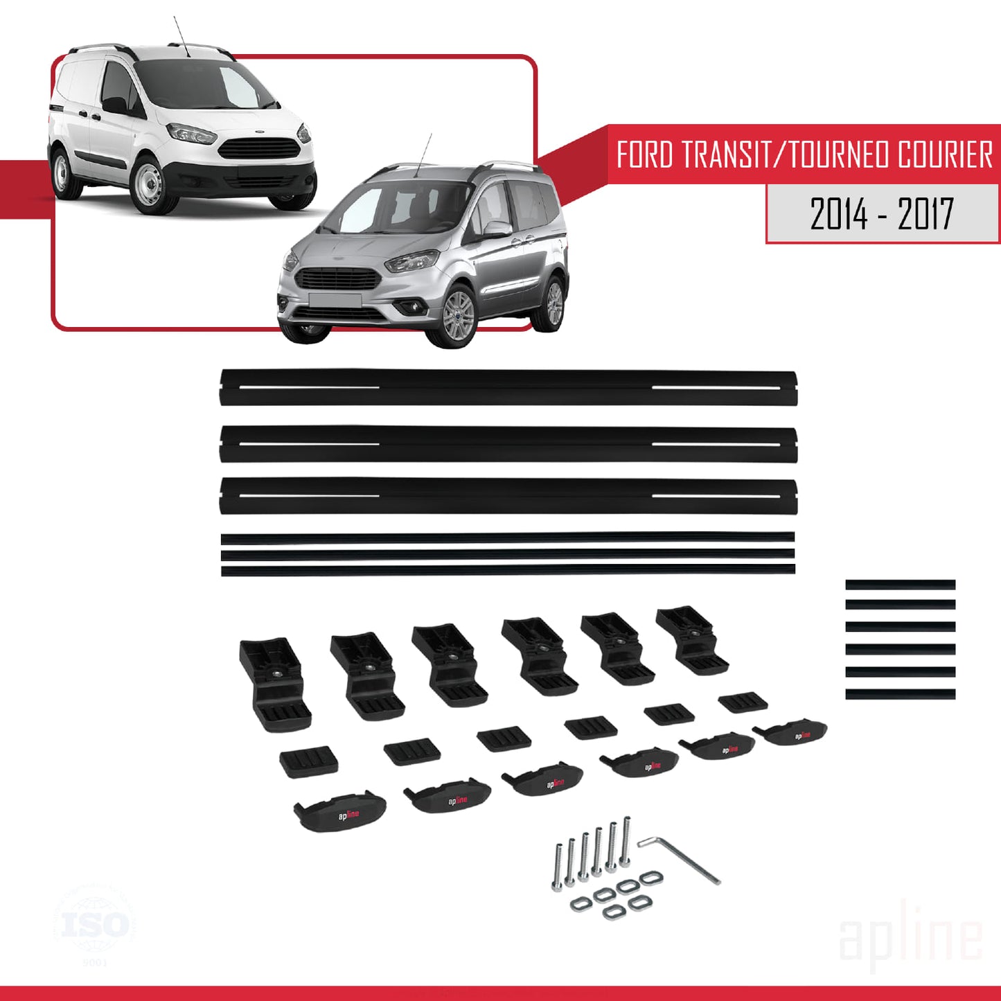 Compatibile con Ford Transit/Tourneo Courier Pre-Facelift 2014-2017 modello BASIC Barre portatutto per auto Portapacchi in alluminio nero 3 barre