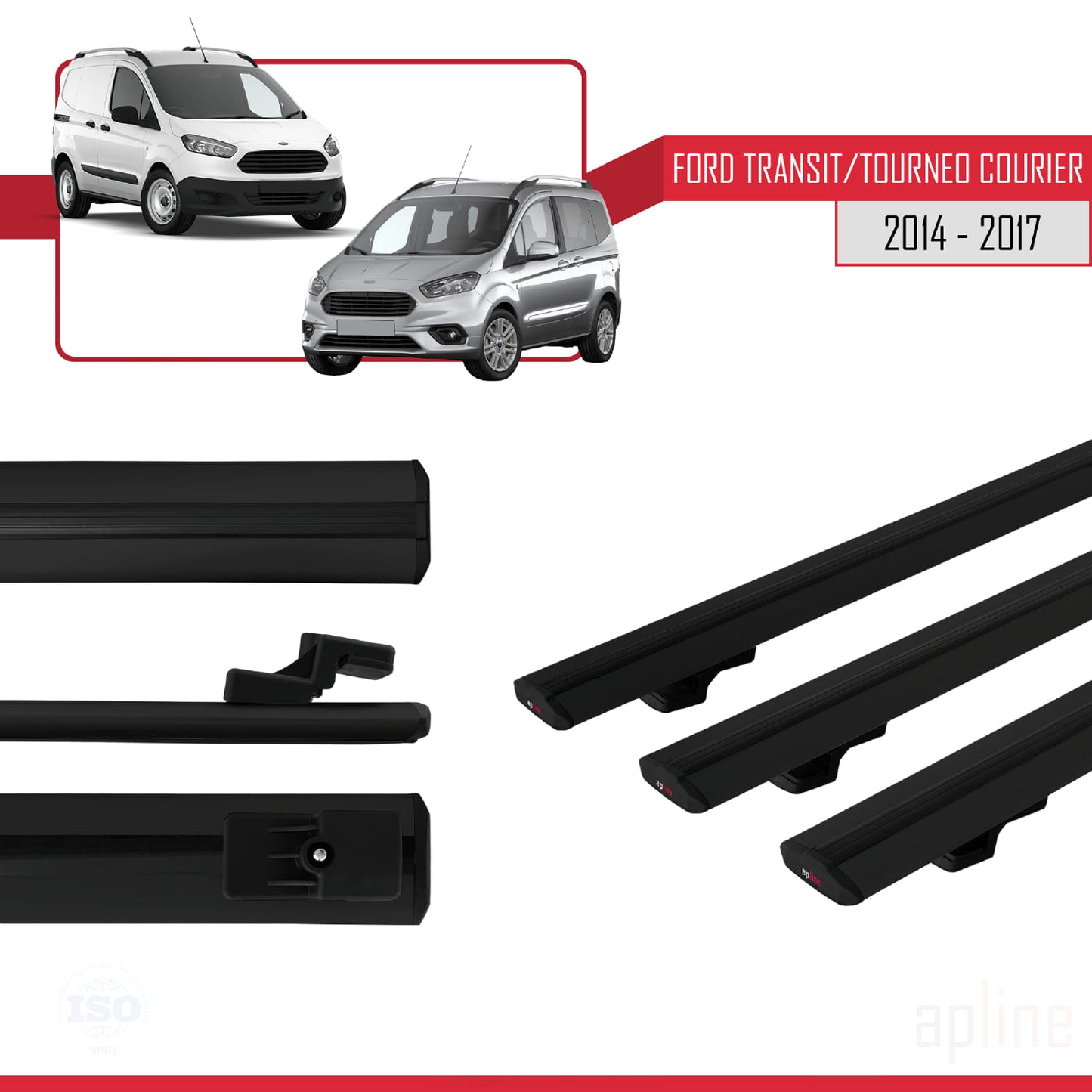 Compatibile con Ford Transit/Tourneo Courier Pre-Facelift 2014-2017 modello BASIC Barre portatutto per auto Portapacchi in alluminio nero 3 barre