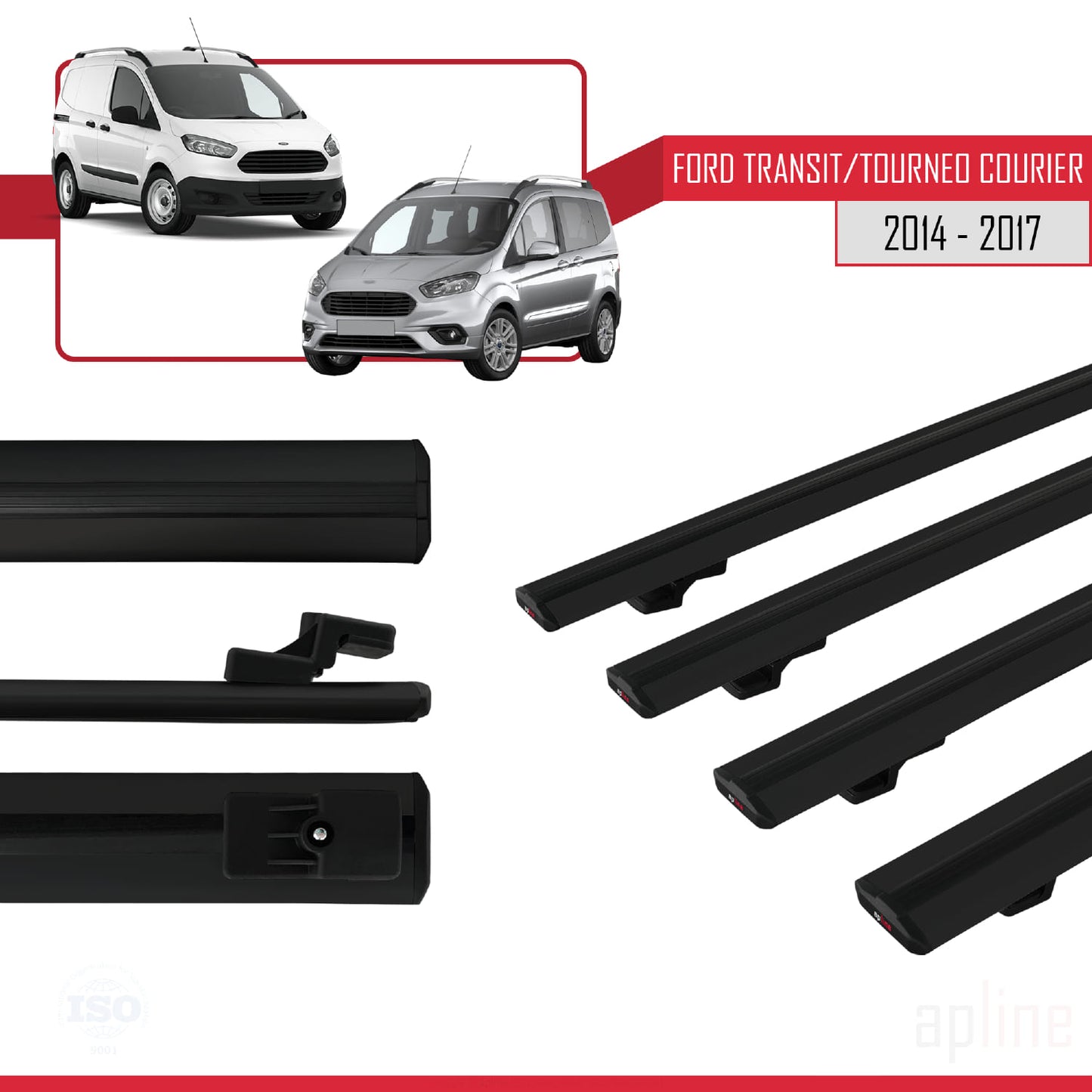 Compatibile con Ford Transit/Tourneo Courier Pre-Facelift 2014-2017 modello BASIC Barre portatutto per auto Portapacchi in alluminio nero 4 barre