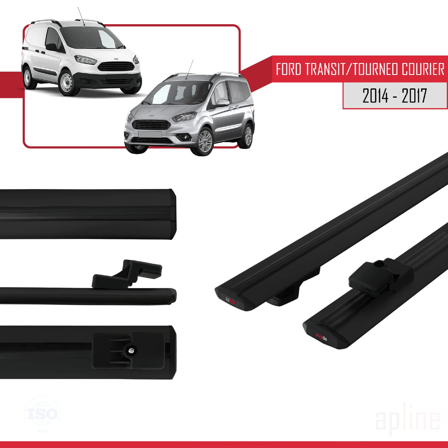 Compatibile con Ford Transit/Tourneo Courier Pre-Facelift 2014-2017 modello BASIC Barre portatutto per auto Portapacchi in alluminio nero 2 barre