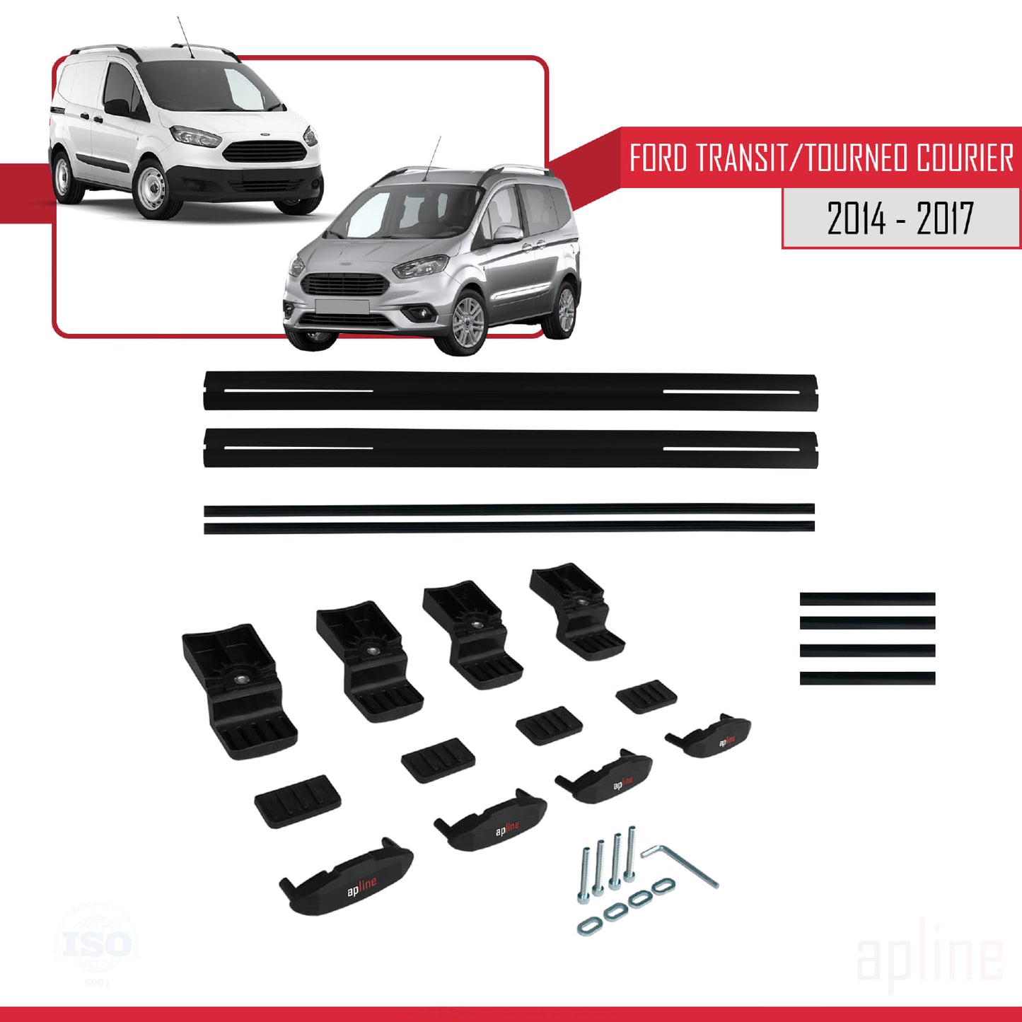 Compatibile con Ford Transit/Tourneo Courier Pre-Facelift 2014-2017 modello BASIC Barre portatutto per auto Portapacchi in alluminio nero 2 barre