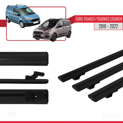 Compatibile con Ford Transit/Tourneo Courier Post-Facelift 2018-2022 modello BASIC Barre portatutto per auto Portapacchi in alluminio nero 3 barre