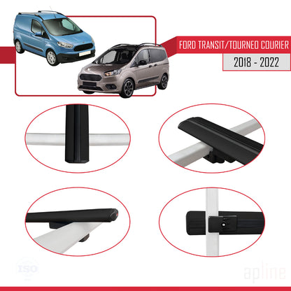 Compatibile con Ford Transit/Tourneo Courier Post-Facelift 2018-2022 modello BASIC Barre portatutto per auto Portapacchi in alluminio nero 3 barre