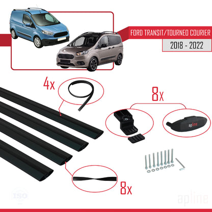 Compatibile con Ford Transit/Tourneo Courier Post-Facelift 2018-2022 modello BASIC Barre portatutto per auto Portapacchi in alluminio nero 4 barre