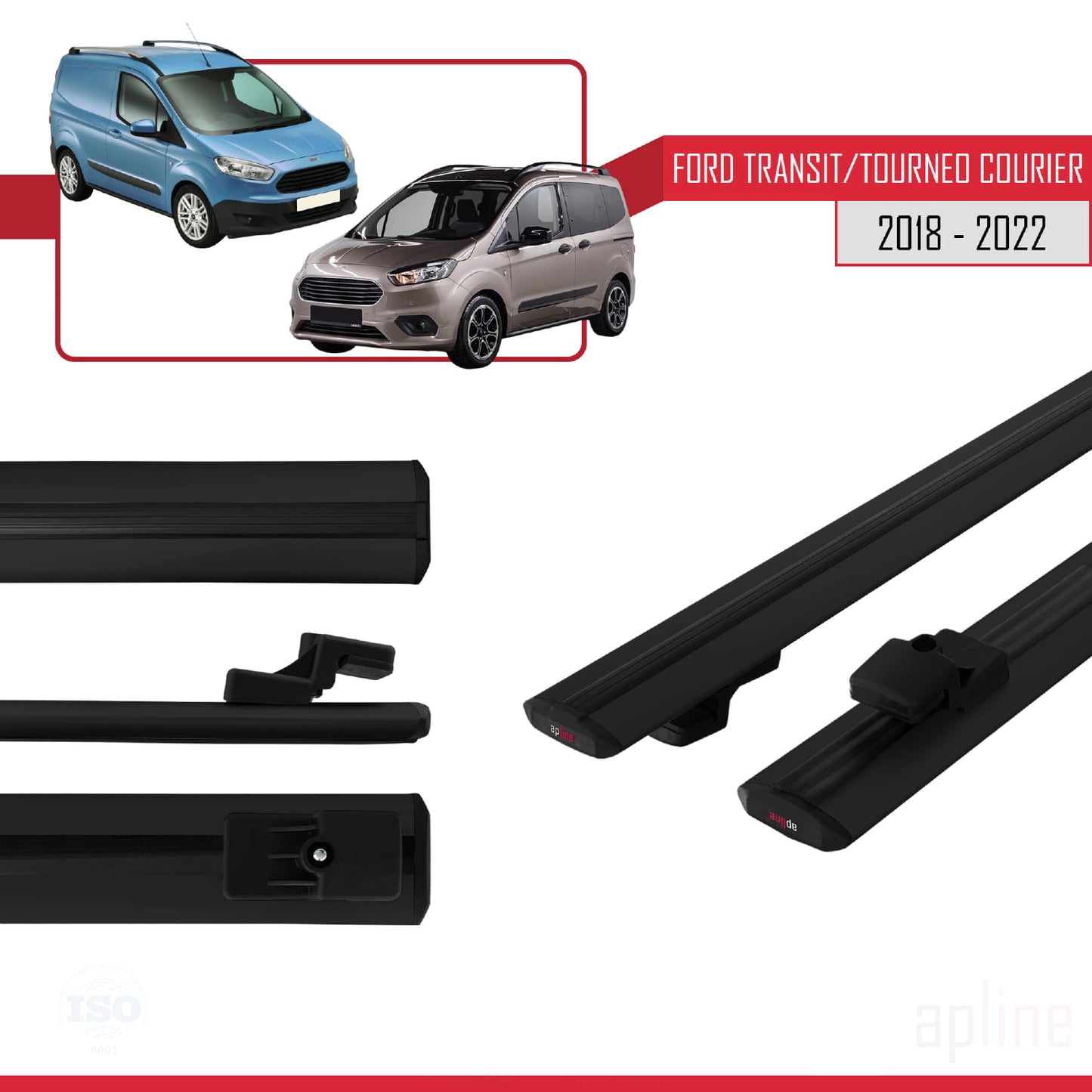 Compatibile con Ford Transit/Tourneo Courier Post-Facelift 2018-2022 modello BASIC Barre portatutto per auto Portapacchi in alluminio nero 2 barre