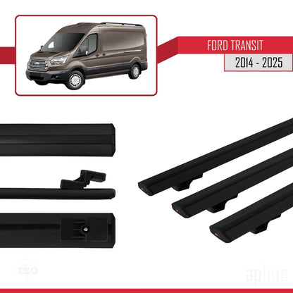 Compatibile con Ford Transit modello BASIC 2014-2025 Barre portatutto per auto Portapacchi in alluminio nero 3 barre