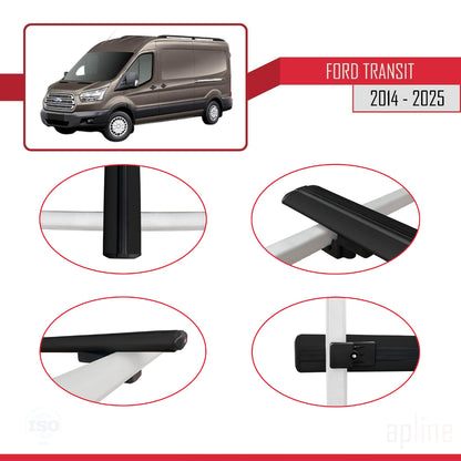 Compatibile con Ford Transit modello BASIC 2014-2025 Barre portatutto per auto Portapacchi in alluminio nero 3 barre