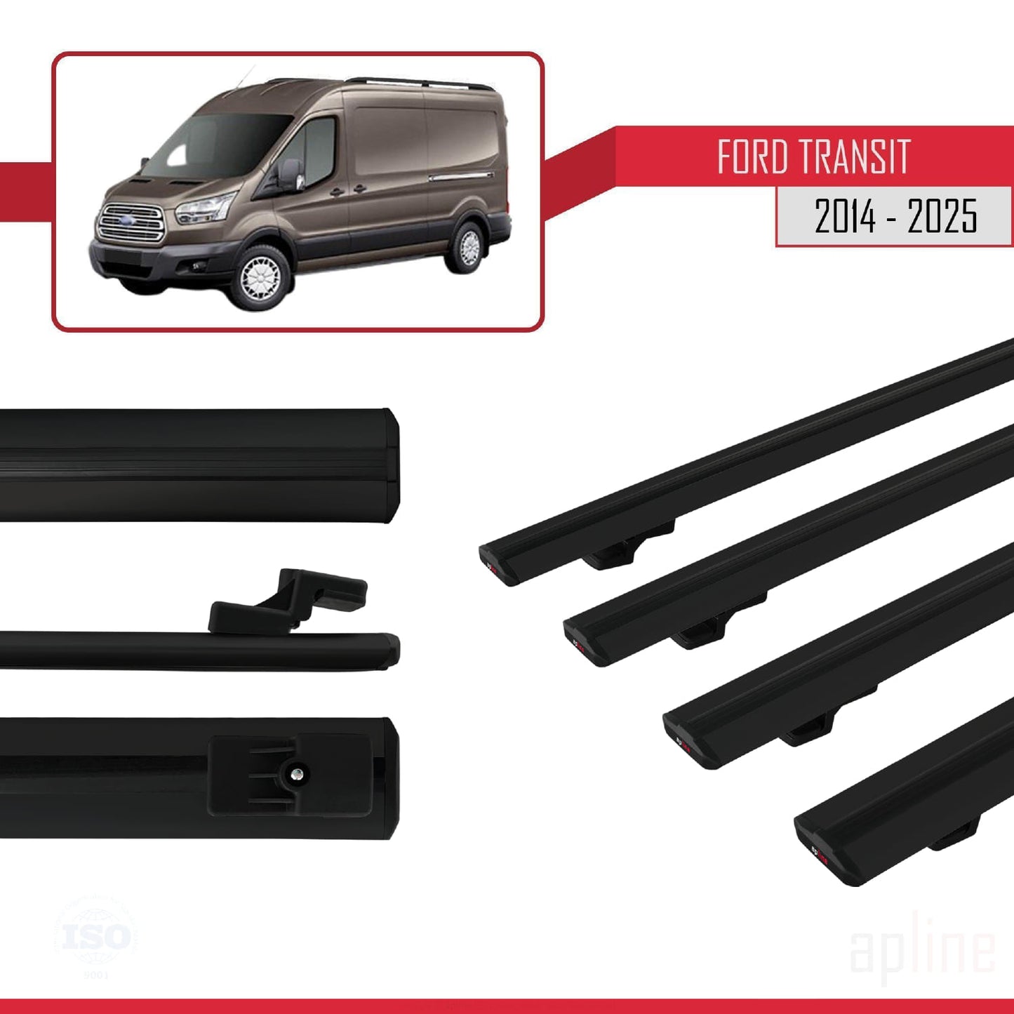 Compatibile con Ford Transit 2014-2025 modello BASIC Barre portatutto per auto Portapacchi in alluminio nero 4 barre