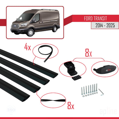 Compatibile con Ford Transit 2014-2025 modello BASIC Barre portatutto per auto Portapacchi in alluminio nero 4 barre