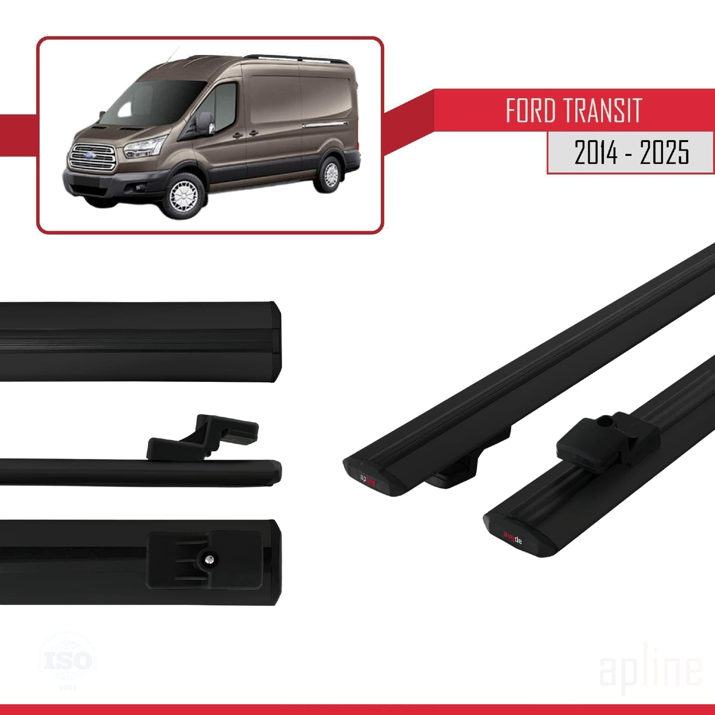Compatibile con Ford Transit 2014-2025 modello BASIC Barre portatutto per auto Portapacchi in alluminio nero 2 barre