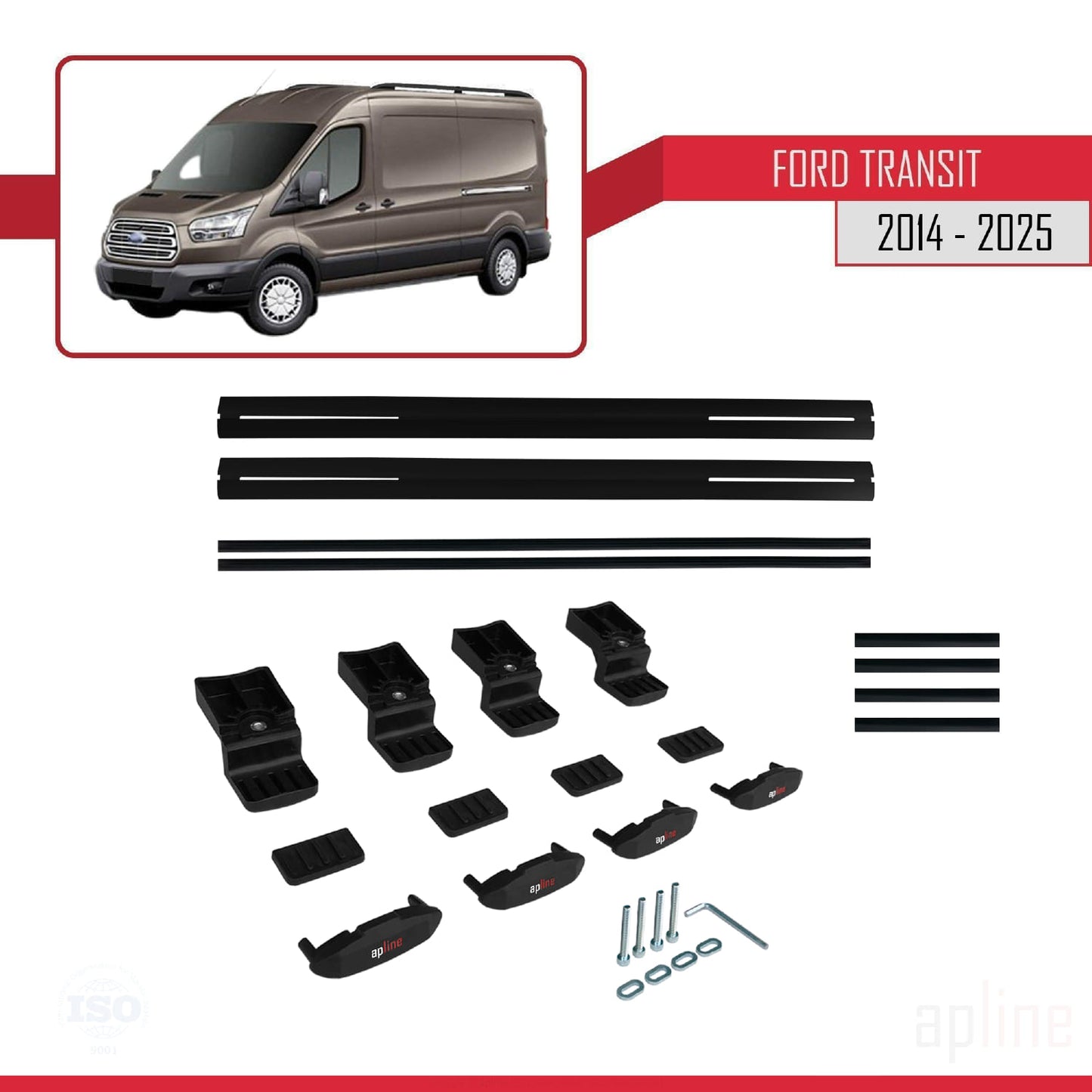 Compatibile con Ford Transit 2014-2025 modello BASIC Barre portatutto per auto Portapacchi in alluminio nero 2 barre