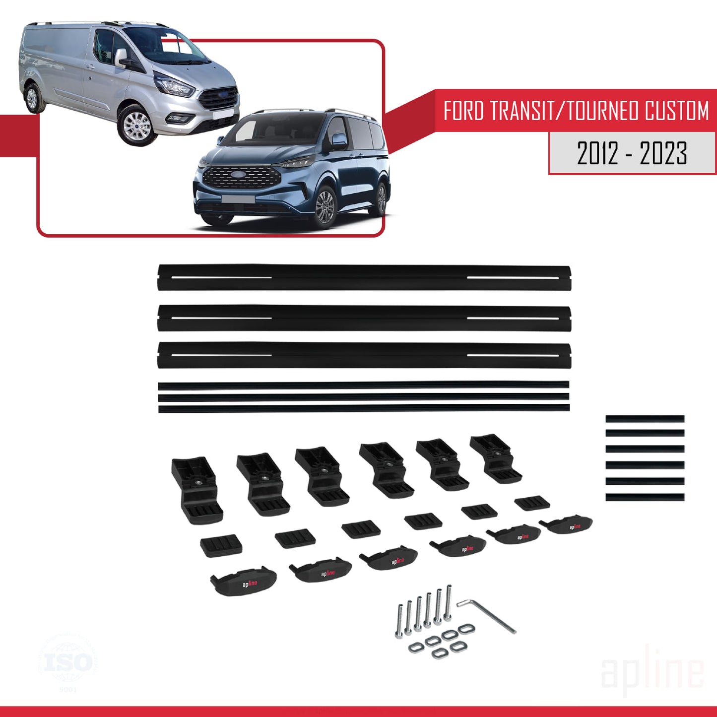 Compatibile con Ford Transit/Tourneo Custom 2012-2023 modello BASIC Barre portatutto per auto Portapacchi in alluminio nero 3 barre