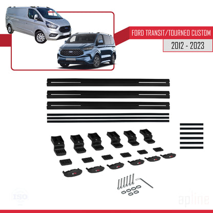 Compatibile con Ford Transit/Tourneo Custom 2012-2023 modello BASIC Barre portatutto per auto Portapacchi in alluminio nero 3 barre