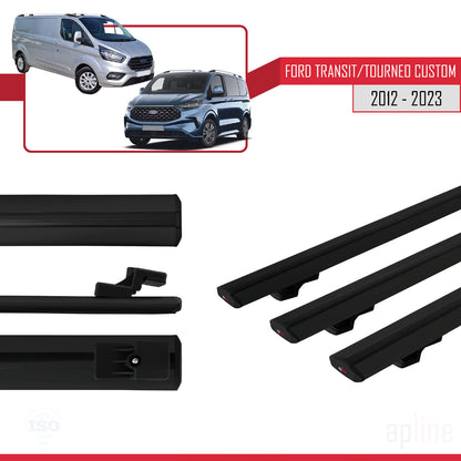 Compatibile con Ford Transit/Tourneo Custom 2012-2023 modello BASIC Barre portatutto per auto Portapacchi in alluminio nero 3 barre
