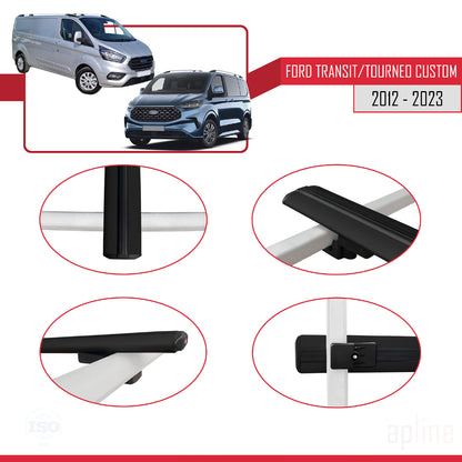 Compatibile con Ford Transit/Tourneo Custom 2012-2023 modello BASIC Barre portatutto per auto Portapacchi in alluminio nero 3 barre