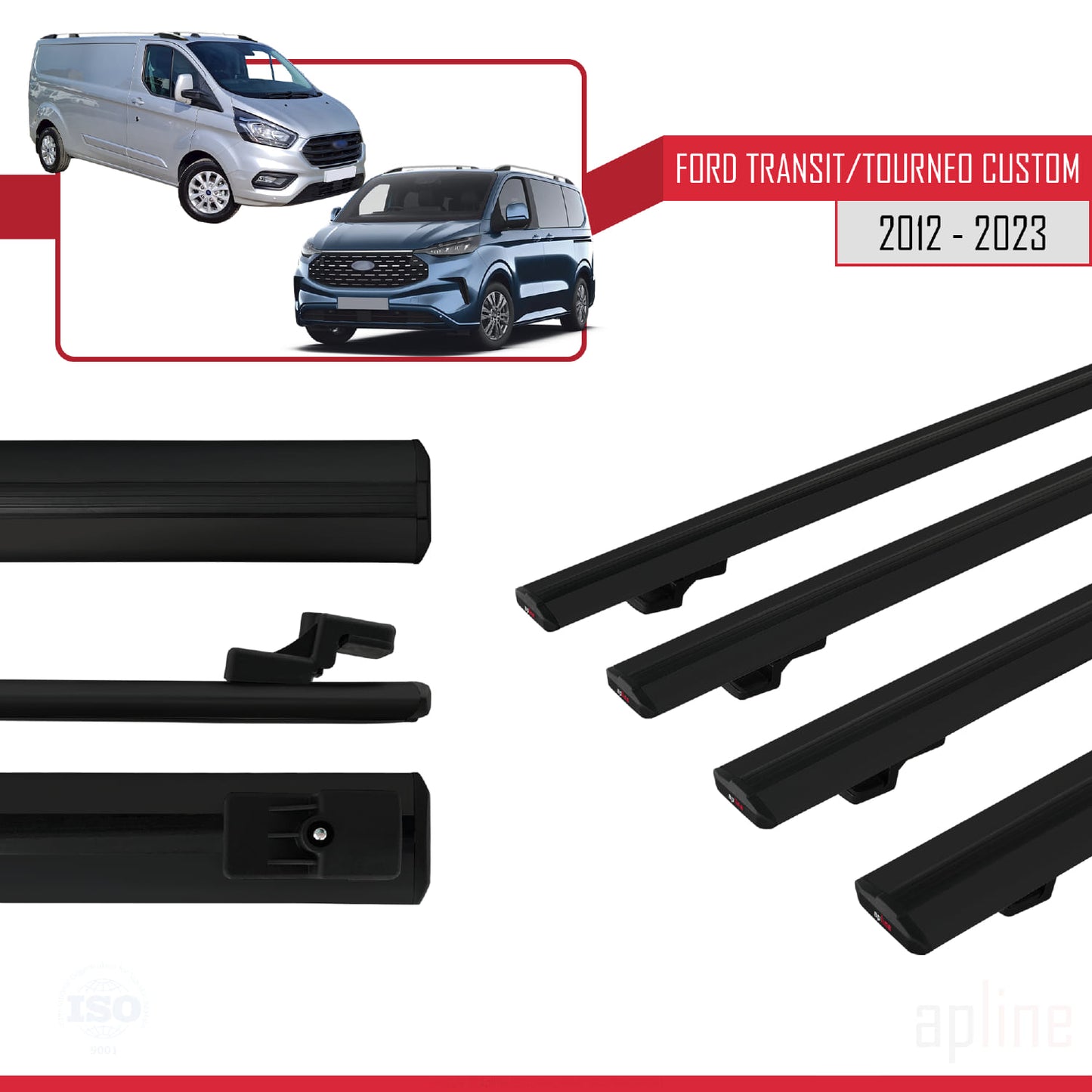 Compatibile con Ford Transit/Tourneo Custom 2012-2023 modello BASIC Barre portatutto per auto Portapacchi in alluminio nero 4 barre