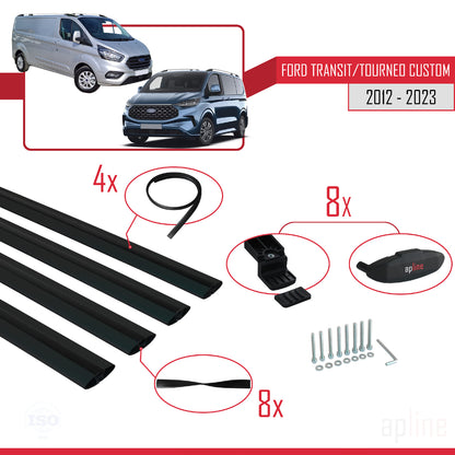 Compatibile con Ford Transit/Tourneo Custom 2012-2023 modello BASIC Barre portatutto per auto Portapacchi in alluminio nero 4 barre