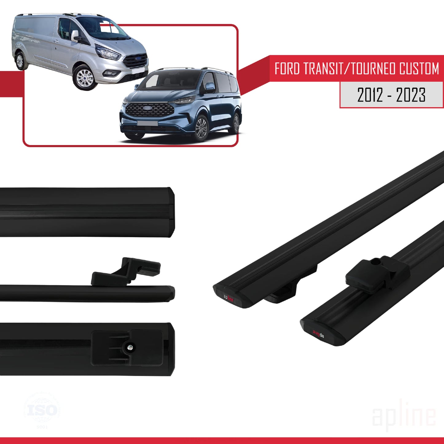 Compatibile con Ford Transit/Tourneo Custom 2012-2023 modello BASIC Barre portatutto per auto Portapacchi in alluminio nero 2 barre