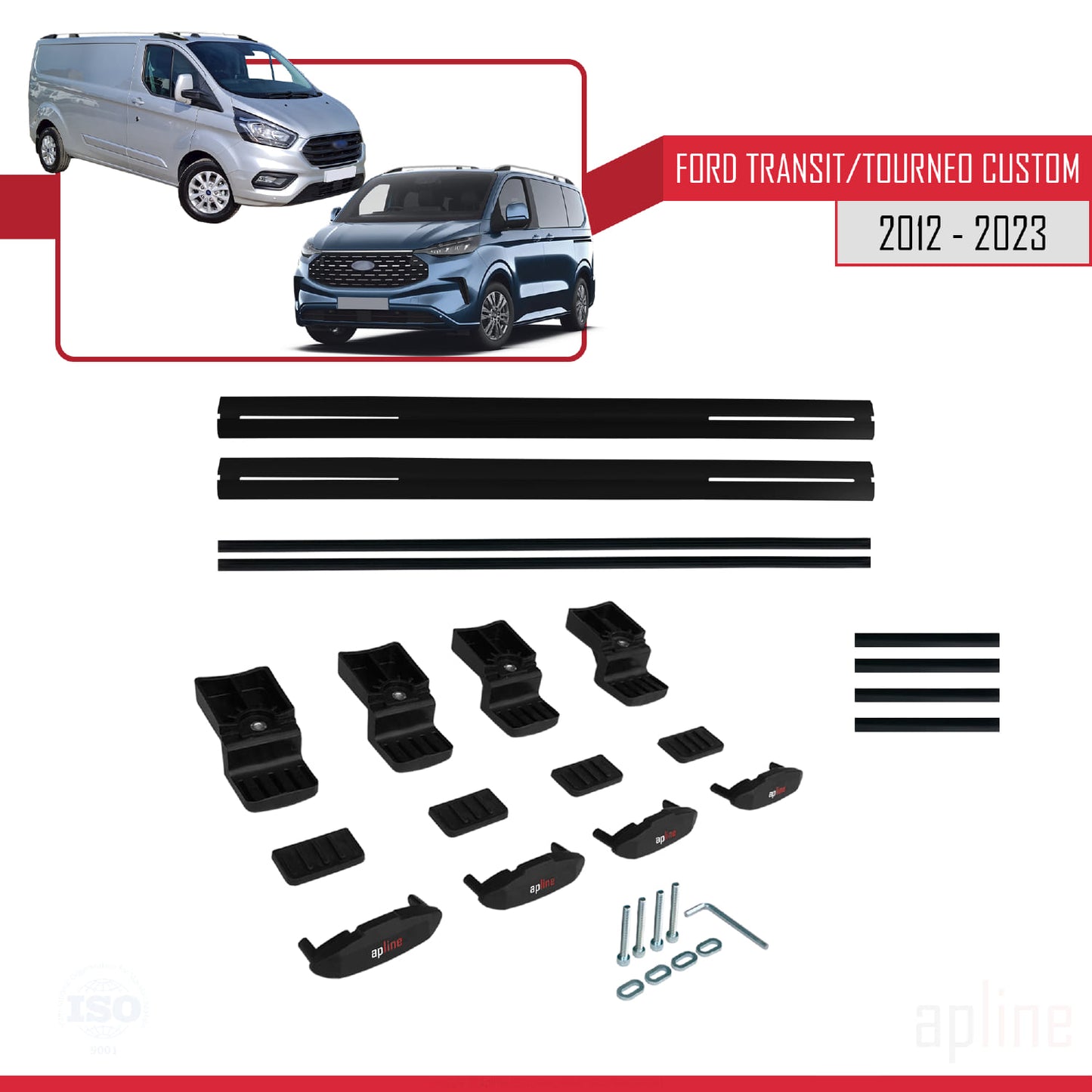 Compatibile con Ford Transit/Tourneo Custom 2012-2023 modello BASIC Barre portatutto per auto Portapacchi in alluminio nero 2 barre