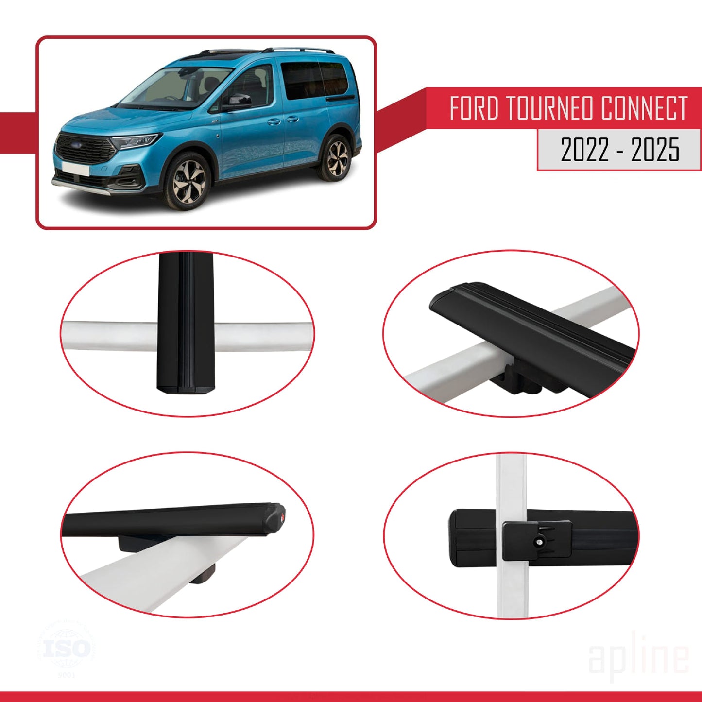 Compatibile con Ford Transit/Tourneo Connect 3 2022-2025 modello BASIC Barre portatutto per auto Portapacchi in alluminio nero 2 barre