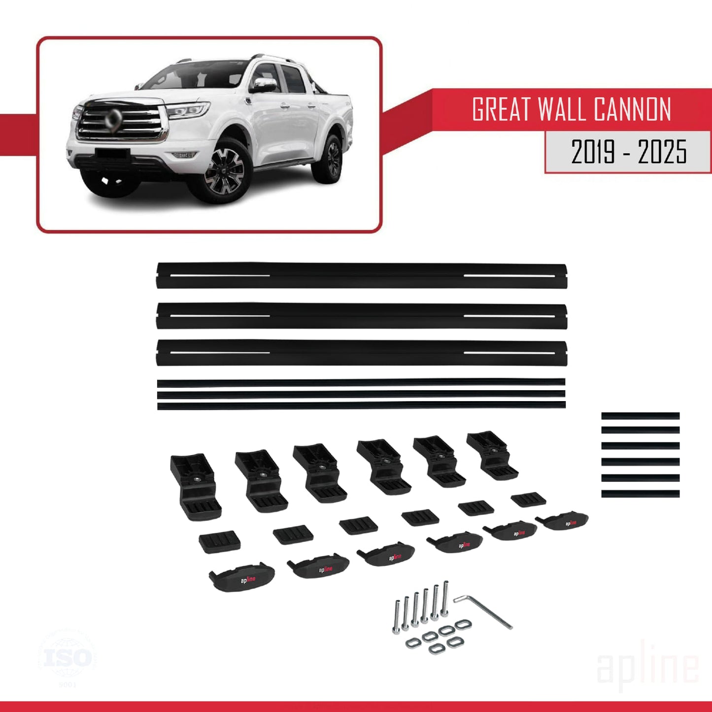 Compatibile con Great Wall Cannon 2019-2025 modello BASIC Barre portatutto per auto Portapacchi in alluminio nero 3 barre