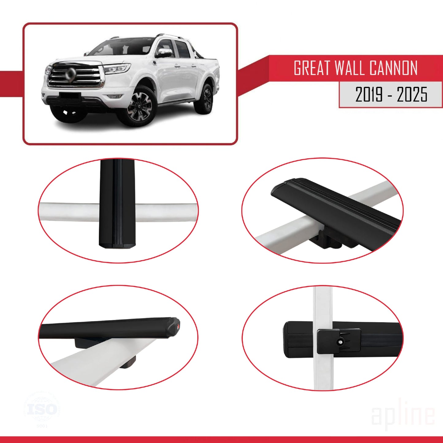 Compatibile con Great Wall Cannon 2019-2025 modello BASIC Barre portatutto per auto Portapacchi in alluminio nero 2 barre