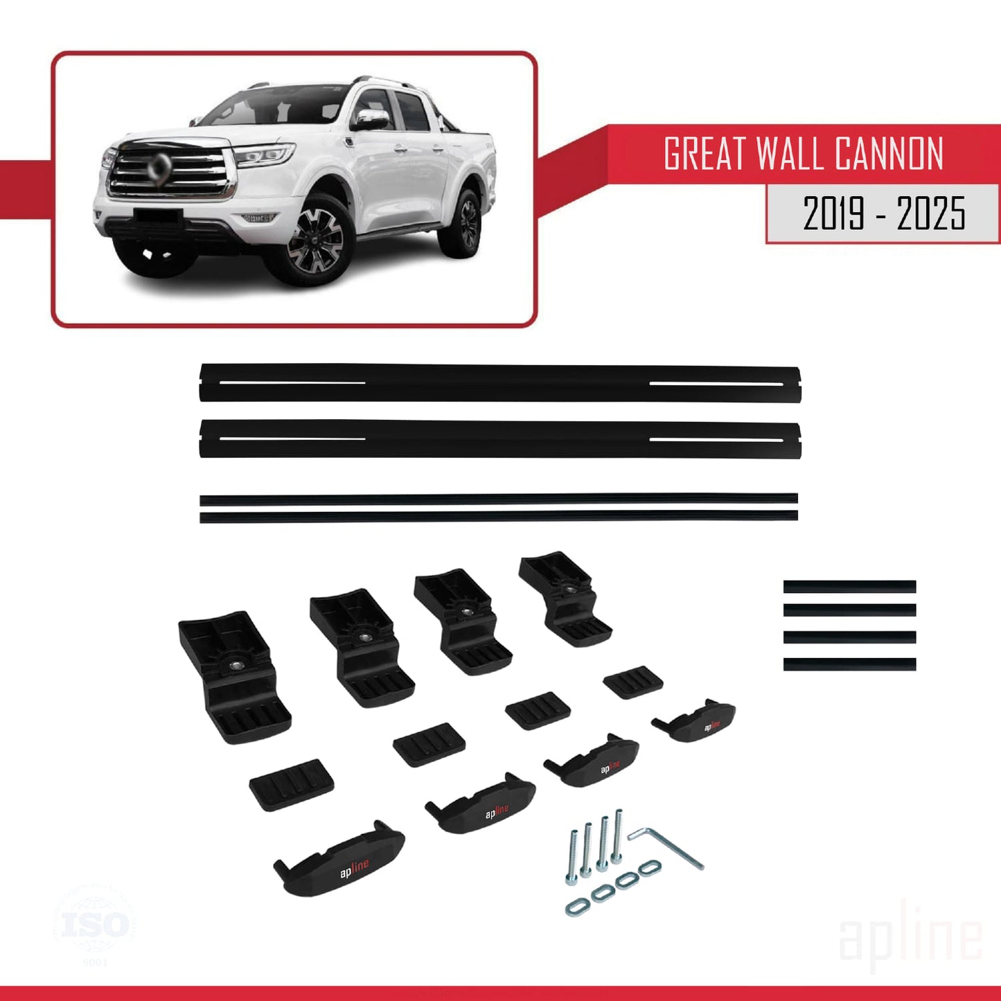 Compatibile con Great Wall Cannon 2019-2025 modello BASIC Barre portatutto per auto Portapacchi in alluminio nero 2 barre