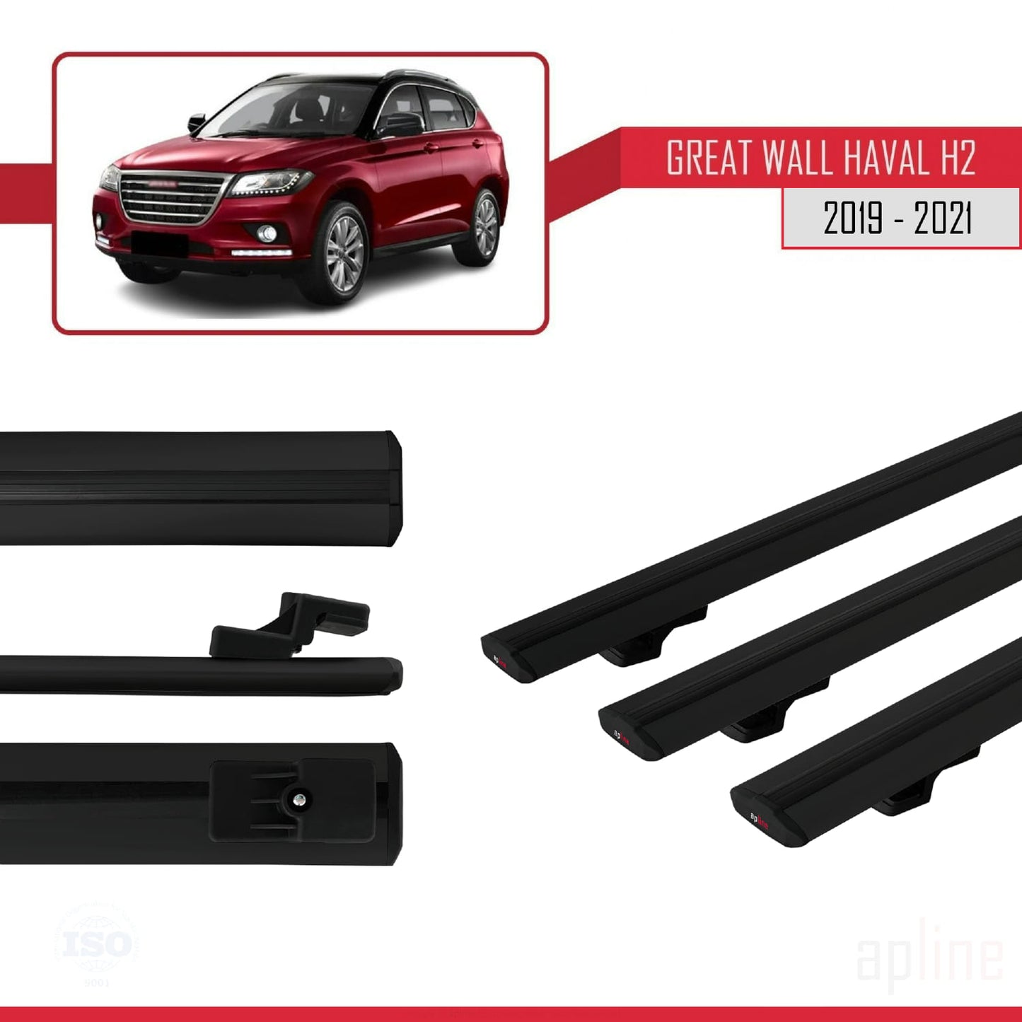 Compatibile con Great Wall Haval H2 2019-2021 modello BASIC Barre portatutto per auto Portapacchi in alluminio nero 3 barre