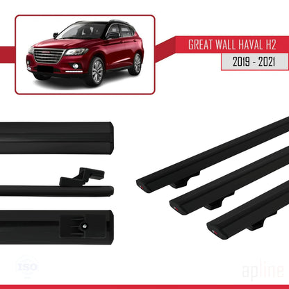 Compatibile con Great Wall Haval H2 2019-2021 modello BASIC Barre portatutto per auto Portapacchi in alluminio nero 3 barre