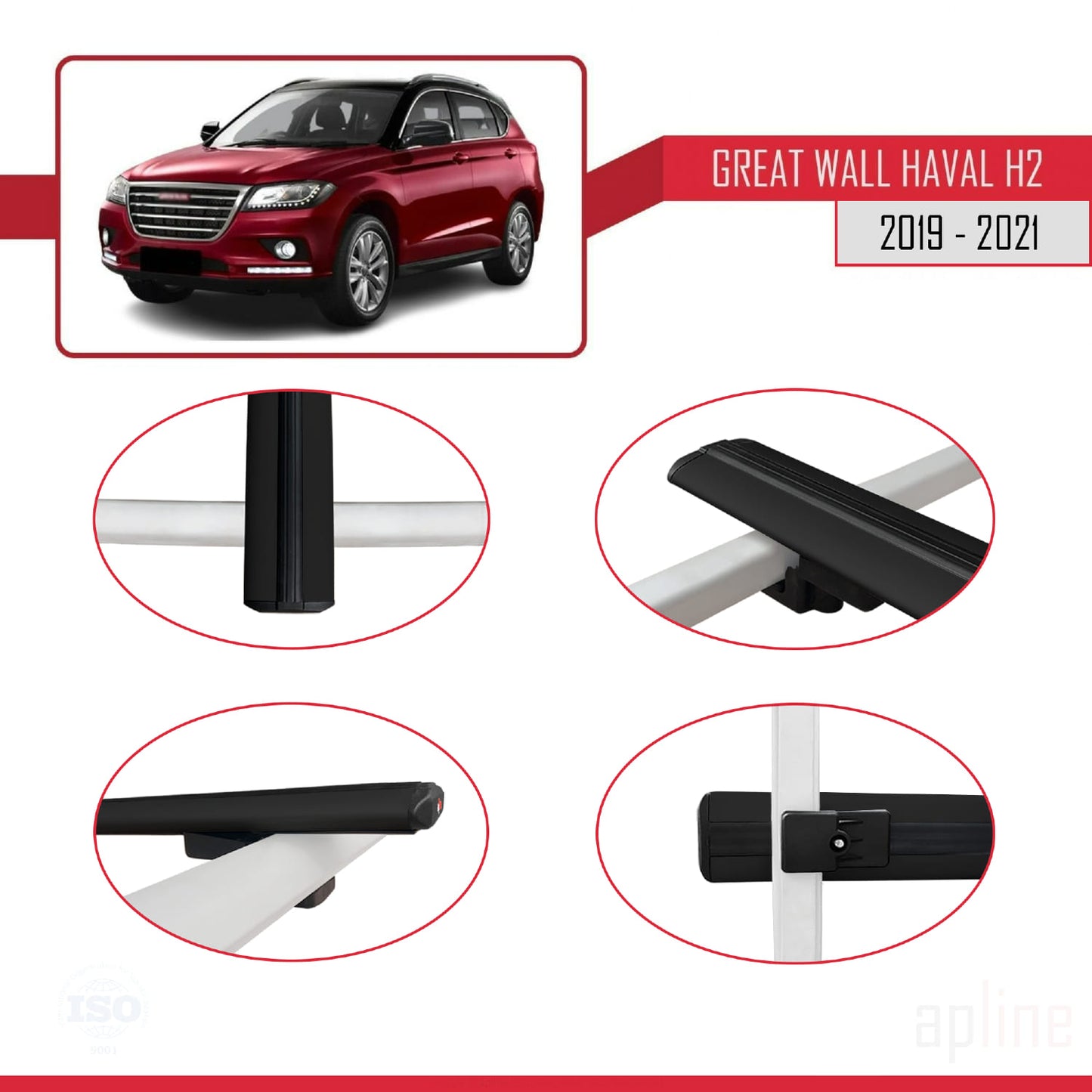 Compatibile con Great Wall Haval H2 2019-2021 modello BASIC Barre portatutto per auto Portapacchi in alluminio nero 3 barre