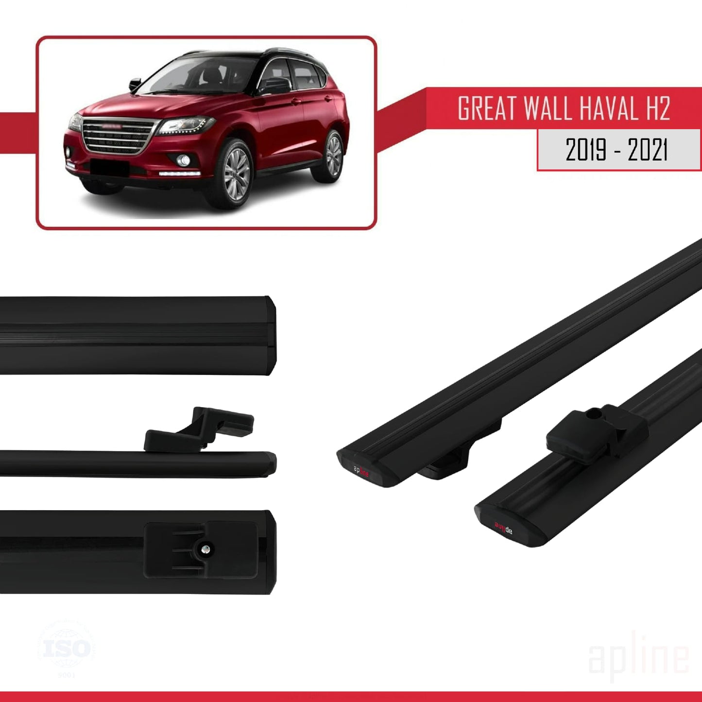 Compatibile con Great Wall Haval H2 2019-2021 modello BASIC Barre portatutto per auto Portapacchi in alluminio nero 2 barre