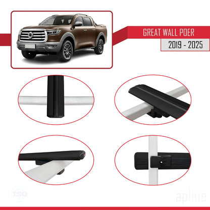 Compatible with Great Wall Poer 2019-2025 BASIC Model Car Roof Rack Cross Bar Black Aluminium 3 Bars