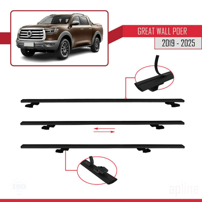 Compatible with Great Wall Poer 2019-2025 BASIC Model Car Roof Rack Cross Bar Black Aluminium 2 Bars