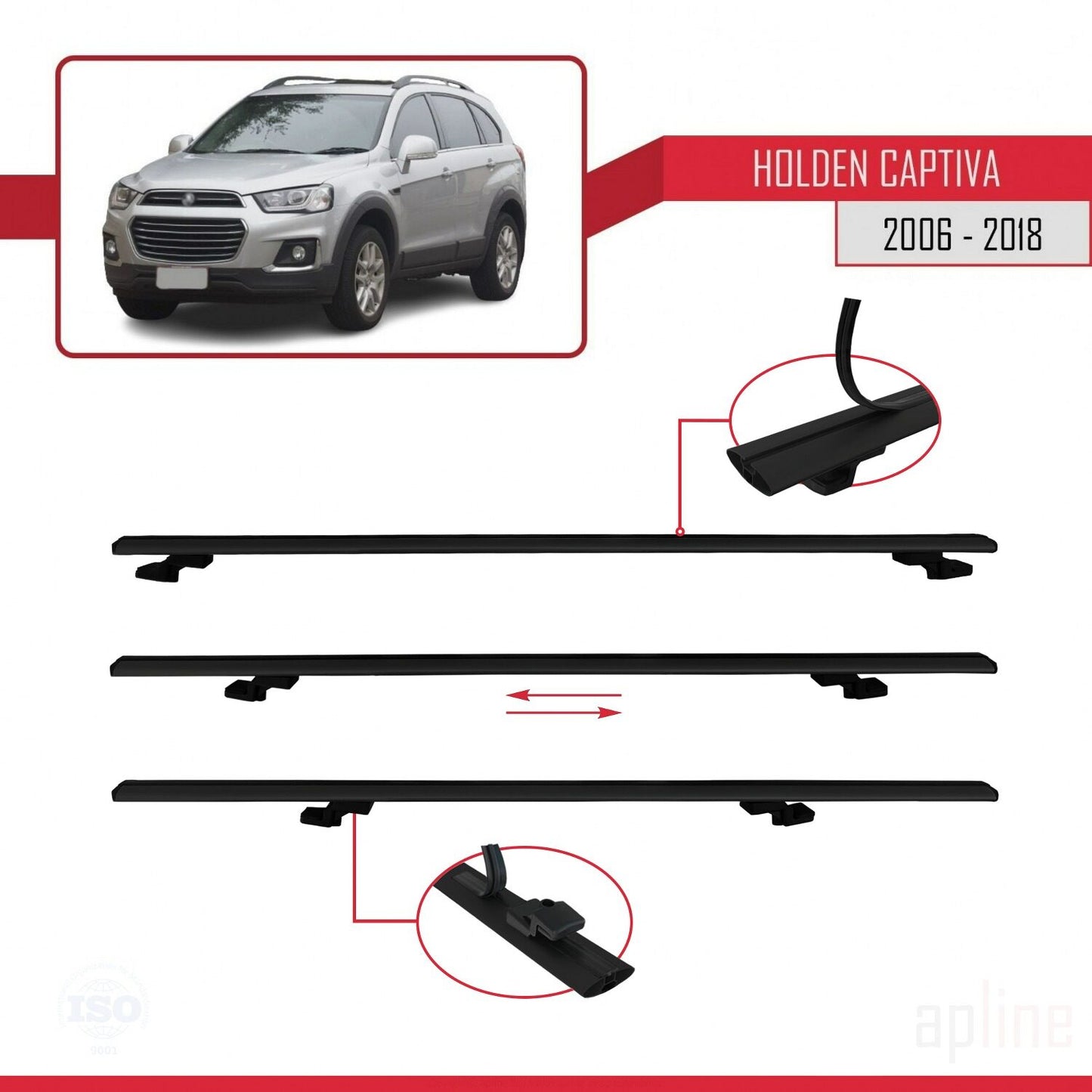 Compatibile con Holden Captiva 2006-2018 modello BASIC Barre portatutto per auto Portapacchi in alluminio nero 3 barre