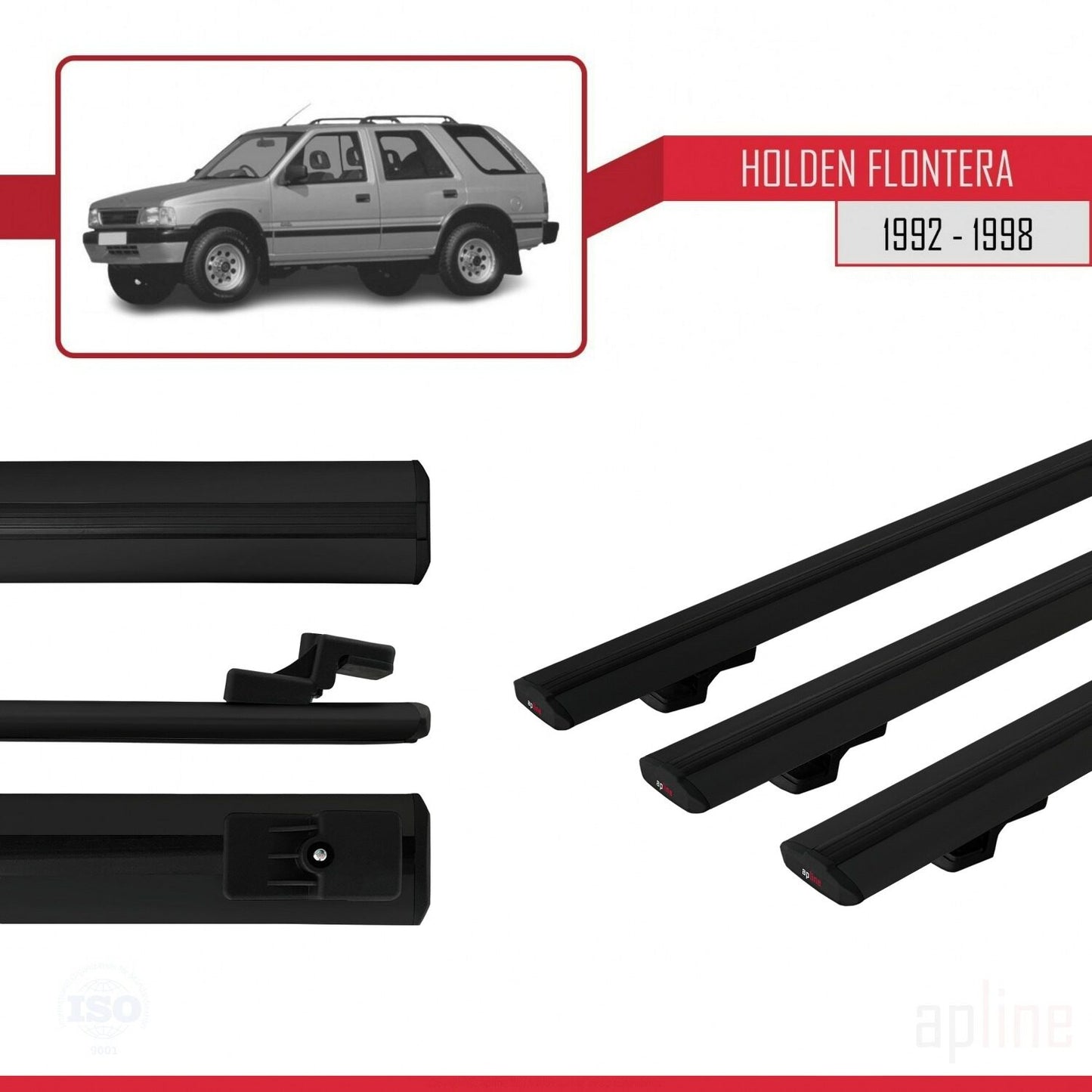 Compatibile con Holden Frontera 1992-1998 modello BASIC Barre portatutto per auto Portapacchi in alluminio nero 3 barre