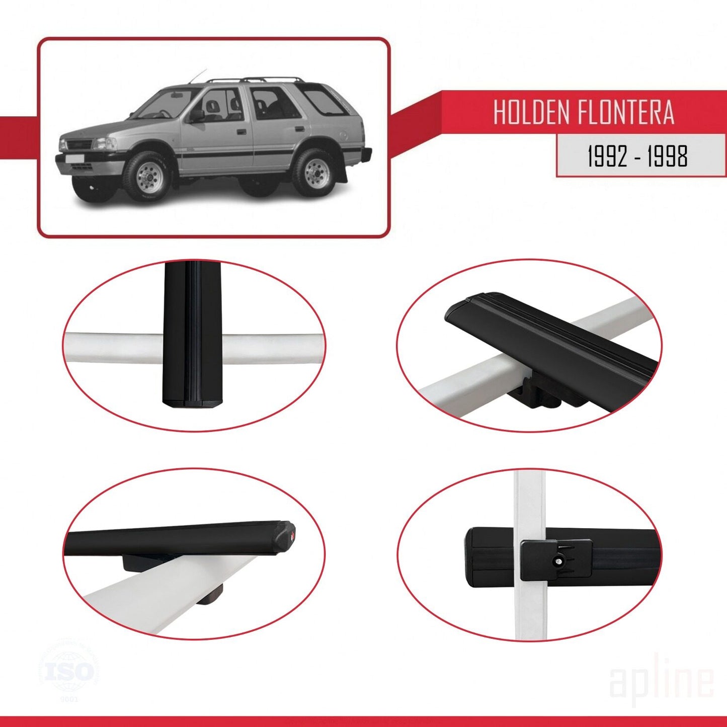 Compatibile con Holden Frontera 1992-1998 modello BASIC Barre portatutto per auto Portapacchi in alluminio nero 2 barre