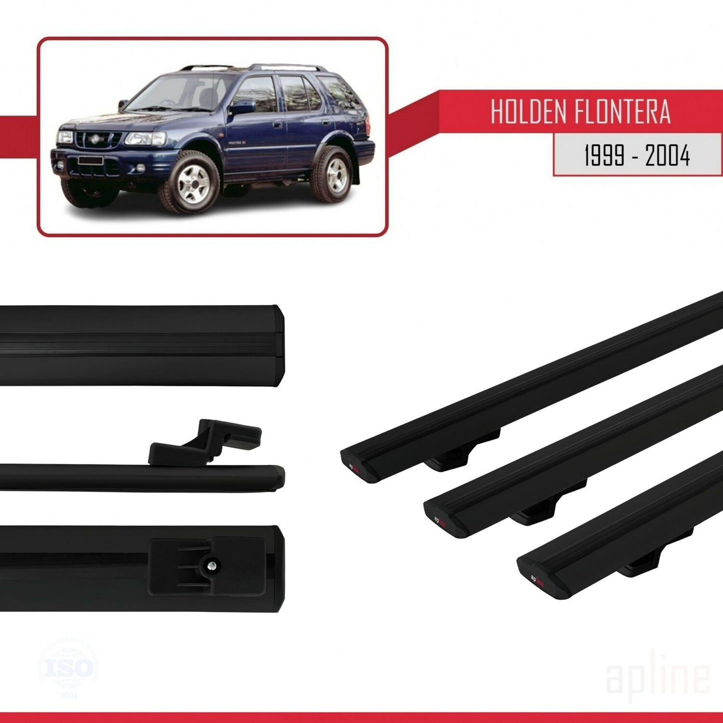 Compatibile con Holden Frontera 2 1999-2004 modello BASIC Barre portatutto per auto Portapacchi in alluminio nero 3 barre