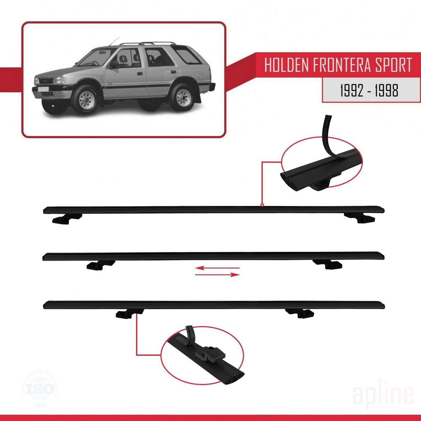 Compatibile con Holden Frontera Sport 1992-1998 modello BASIC Barre portatutto per auto Portapacchi in alluminio nero 2 barre