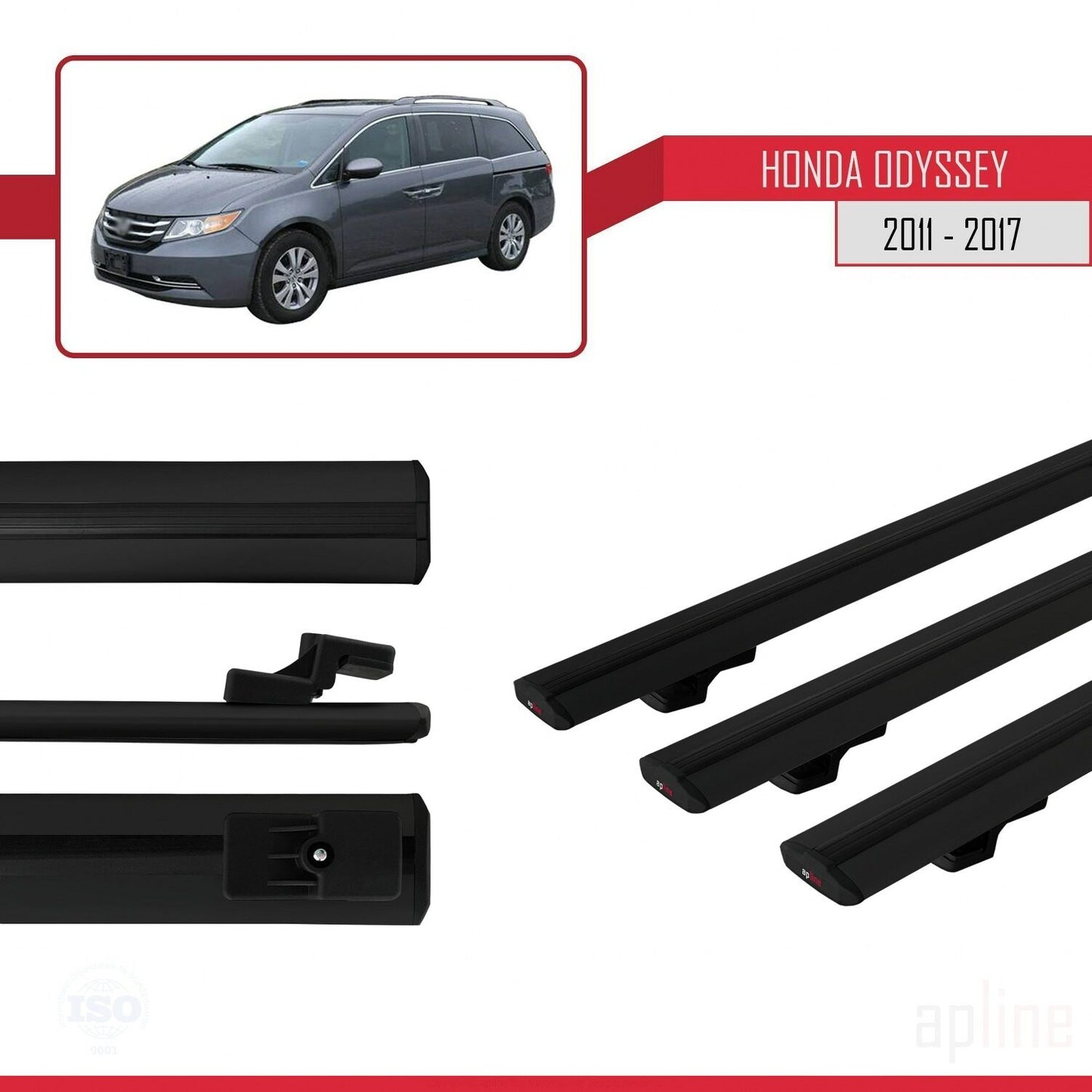 Compatibile con Honda Odyssey 2011-2017 modello BASIC Barre portatutto per auto Portapacchi in alluminio nero 3 barre