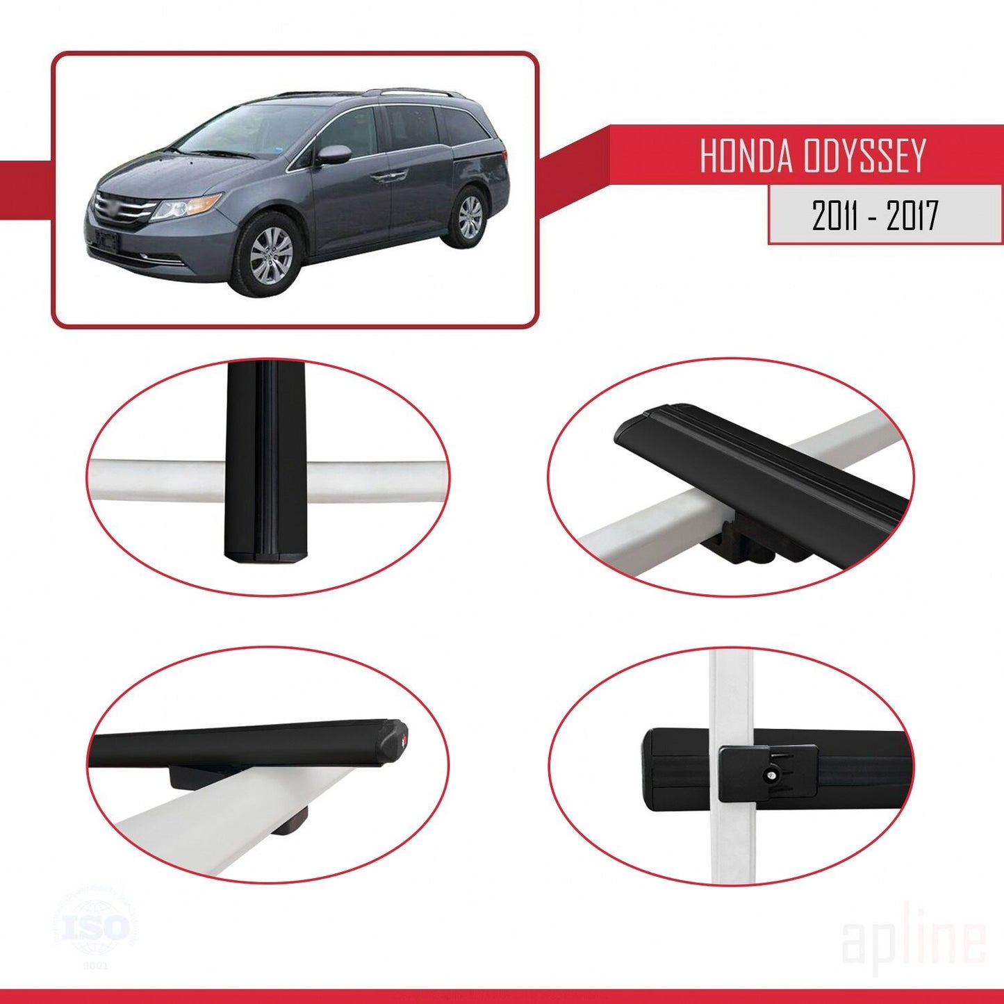 Compatibile con Honda Odyssey 2011-2017 modello BASIC Barre portatutto per auto Portapacchi in alluminio nero 3 barre