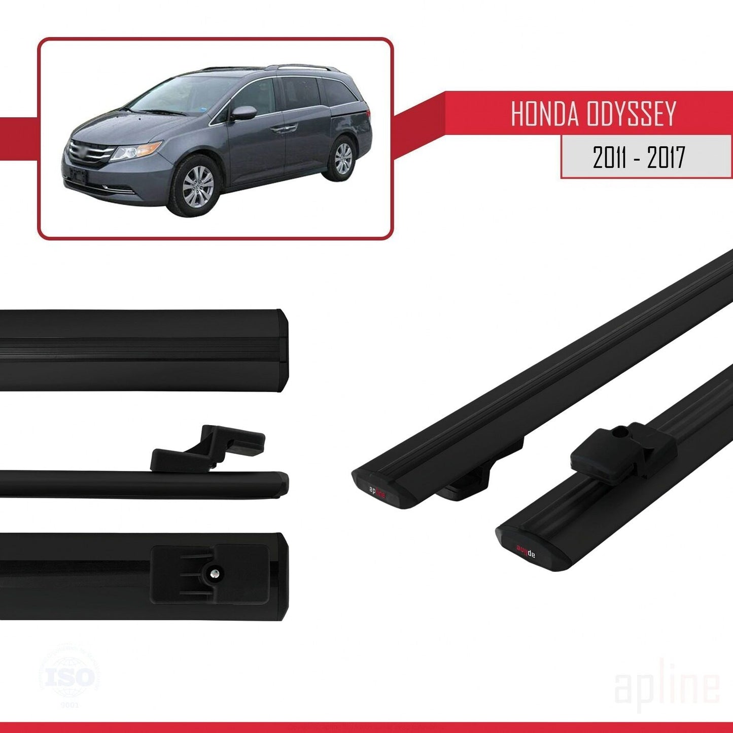 Compatibile con Honda Odyssey 2011-2017 modello BASIC Barre portatutto per auto Portapacchi in alluminio nero 2 barre