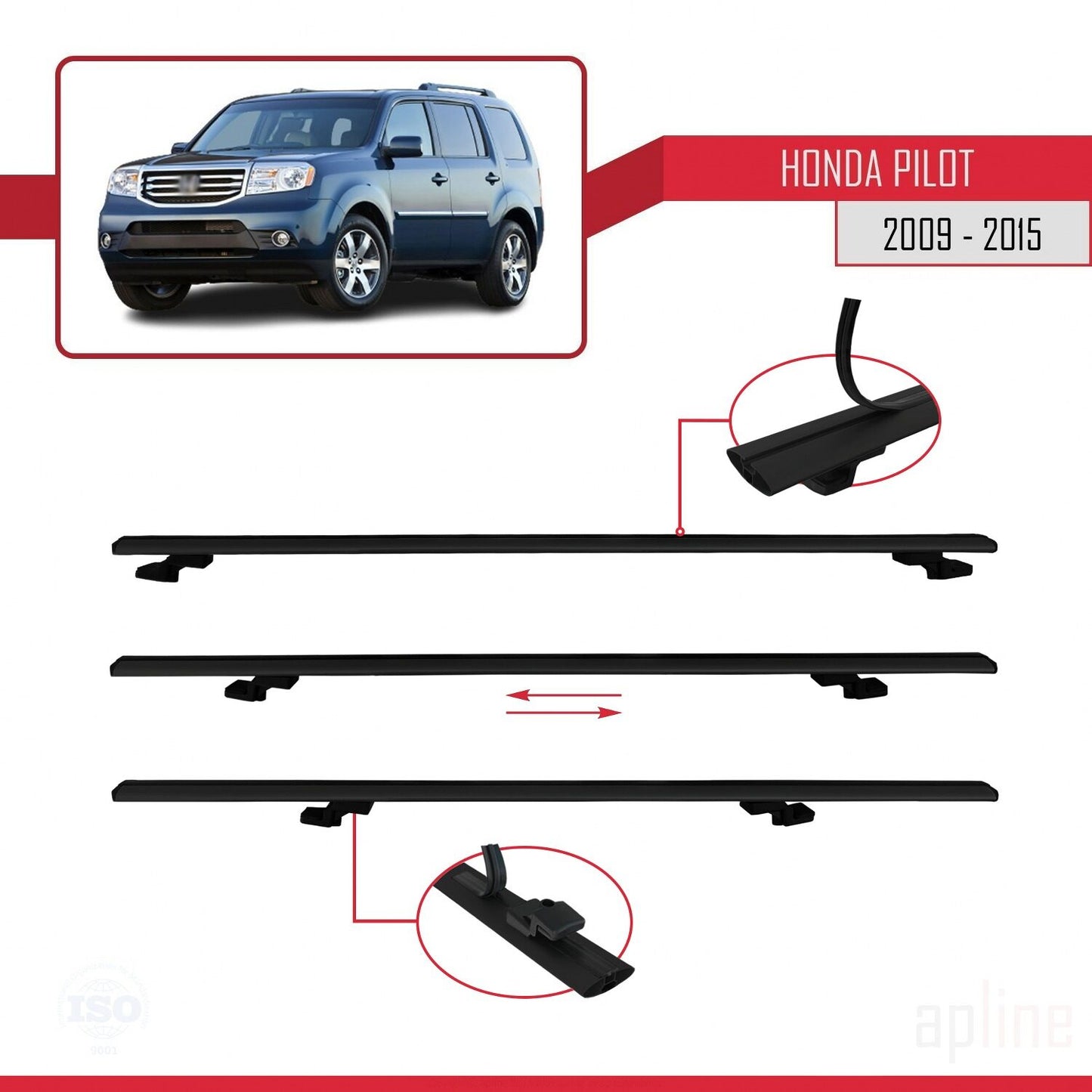 Compatible with Honda Pilot 2 2009-2015 BASIC Model Car Roof Rack Cross Bar Black Aluminium 3 Bars