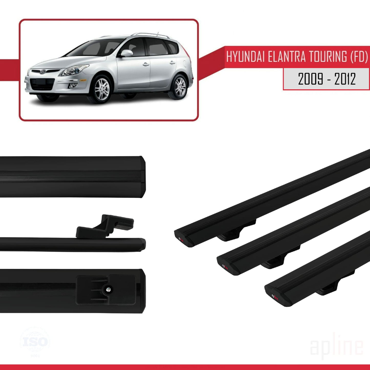 Compatibile con Hyundai Elantra Touring (FD) modello BASIC 2009-2012 Barre portatutto per auto Portapacchi in alluminio nero 3 barre