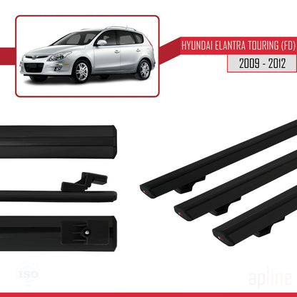 Compatibile con Hyundai Elantra Touring (FD) modello BASIC 2009-2012 Barre portatutto per auto Portapacchi in alluminio nero 3 barre